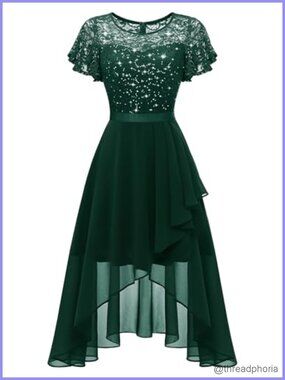 Womens Sequin High Low Semi Formal Bridesmaid Dress Lace Chiffon